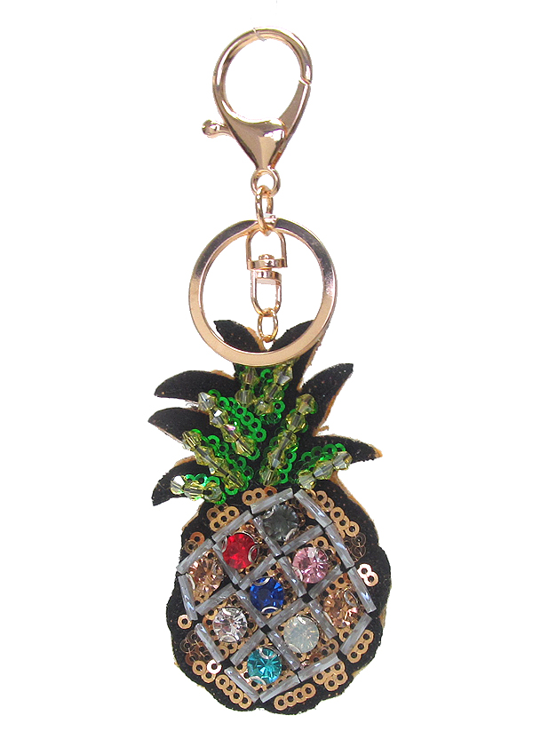 MULTI STONE AND SEQUIN MIX KEY CHAIN - PINEAPPLE