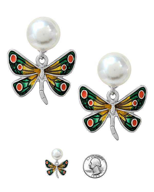 GARDEN THEME PEARL EARRING - DRAGONFLY