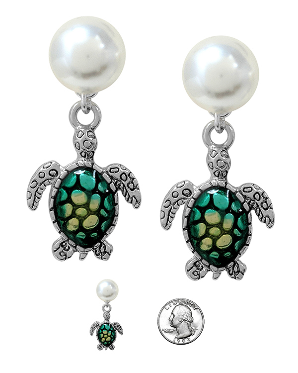 Sealife theme pearl earring - turtle