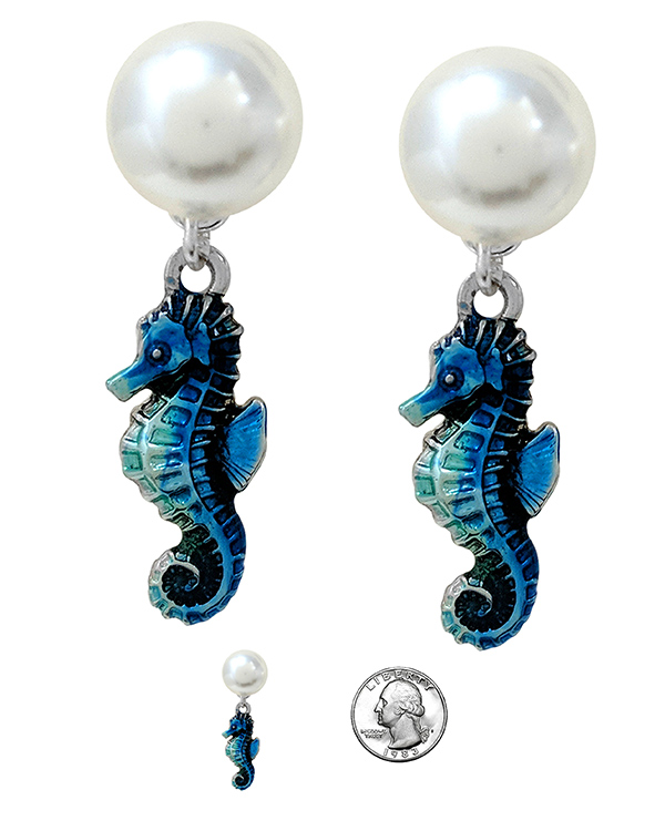 SEALIFE THEME PEARL EARRING - SEAHORSE