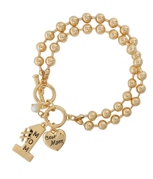 BEST MOM CHARM DOUBLE BALL CHAIN TOGGLE BRACELET