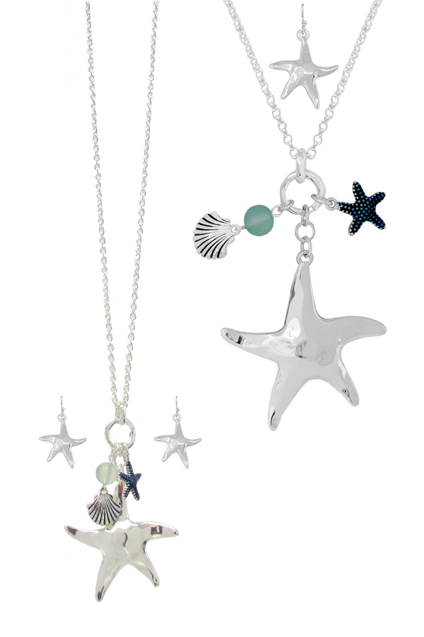 SEALIFE THEME MULTI CHARM PENDANT NECKLACE SET - STARFISH