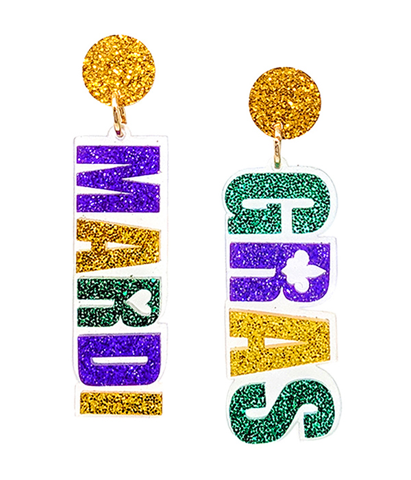 MARDI GRAS THEME GLITTERING EARRING