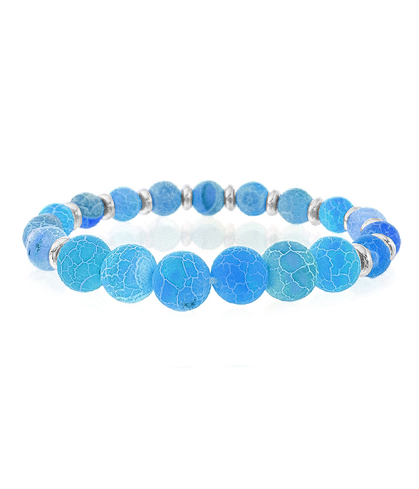 AGATE STONE MULTI BALL BEAD STRETCH BRACELET