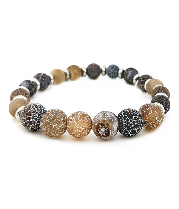 AGATE STONE MULTI BALL BEAD STRETCH BRACELET