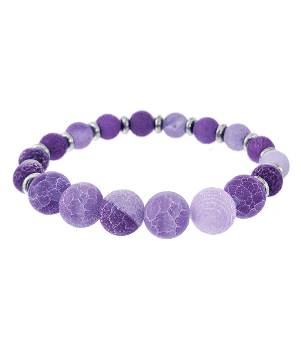 AGATE STONE MULTI BALL BEAD STRETCH BRACELET