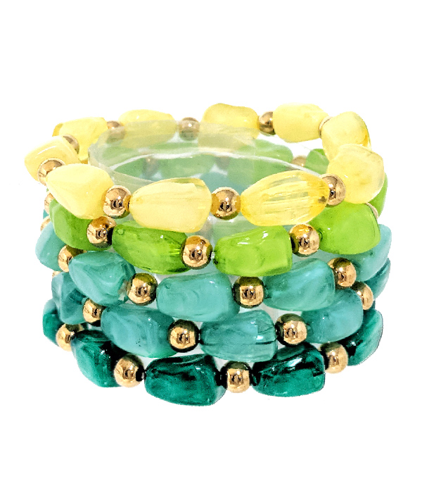 Multi acrylic stone mix 5 stretch bracelet set