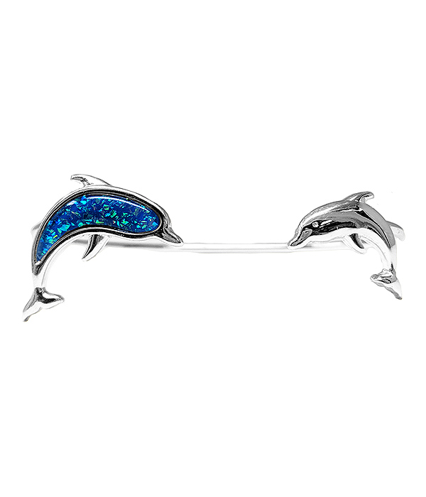 SEALIFE THEME OPAL WIRE BANGLE BRACELET - DOLPHIN