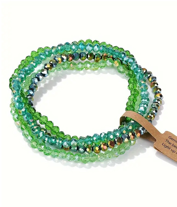 Multi glass bead 4 stretch bracelet set