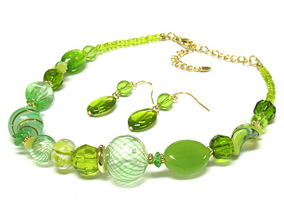 Genuine glass ball and regin beads necklace and earring set