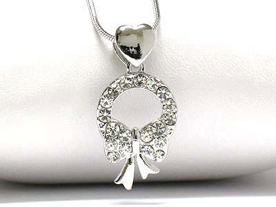 Made in korea whitegold plating crystal ribbon christmas wreath necklace
