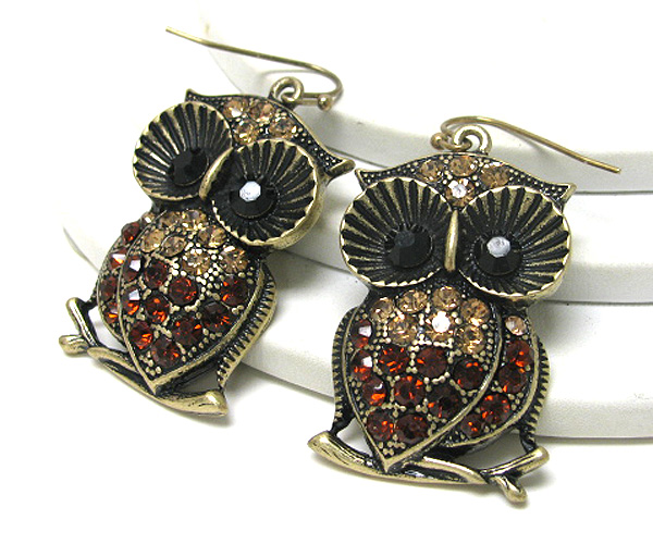 Crystal stud owl earring