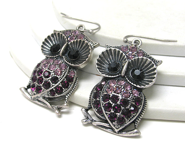 Crystal stud owl earring