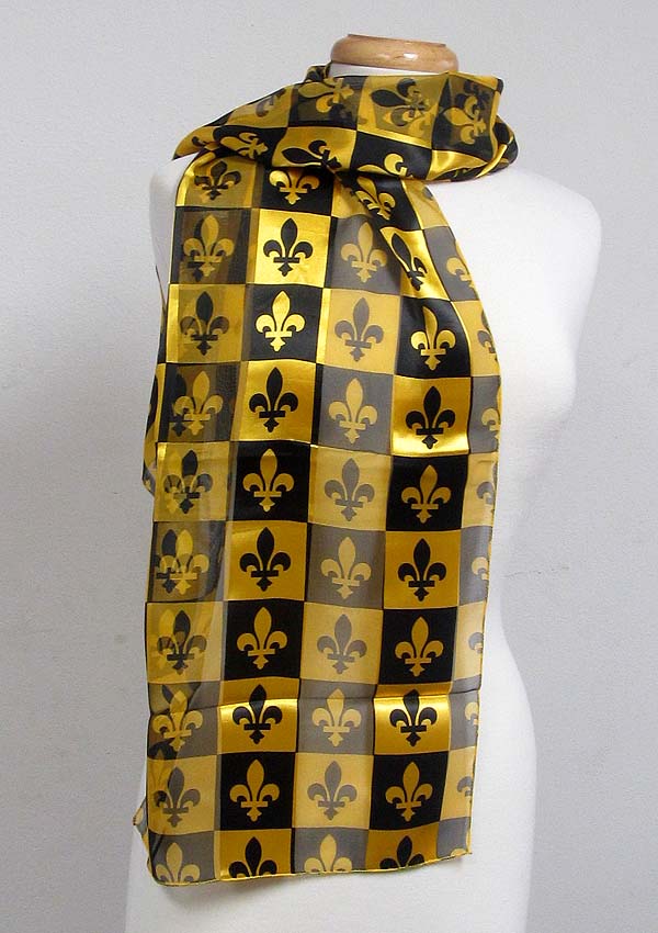 Fleur de lis theme satin stripe print sash scarf - 13x60 inch - 100% polyester