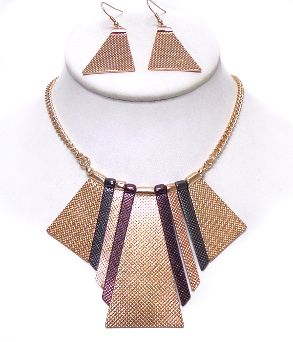 Multi metal bar bib necklace set