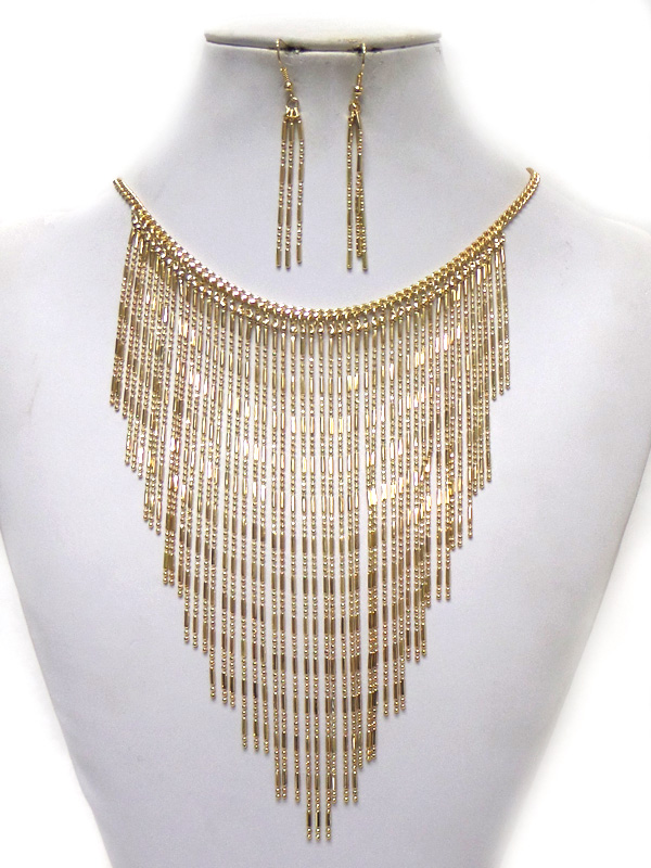 V shape fine metal chain drop bib necklace set