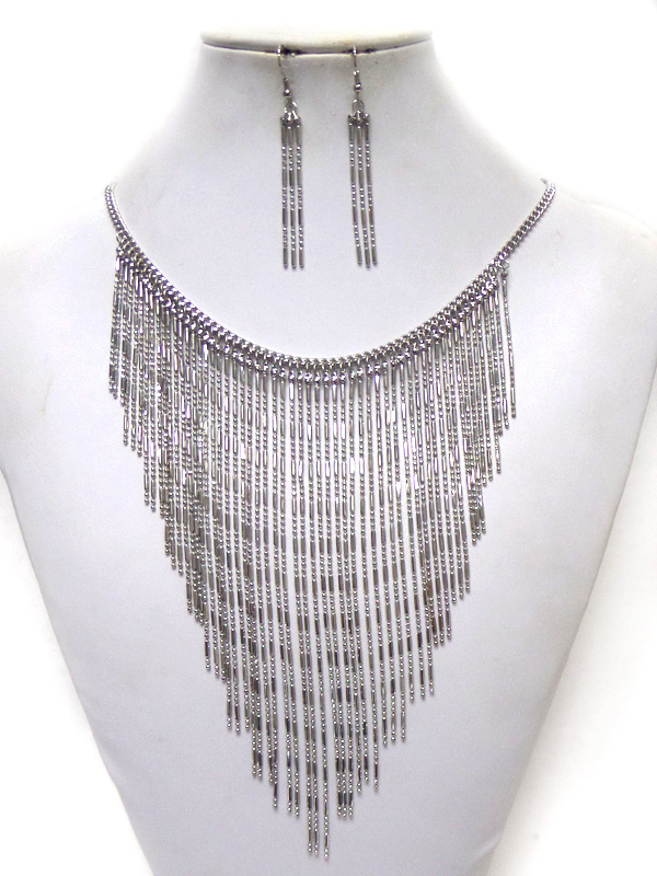 V shape fine metal chain drop bib necklace set