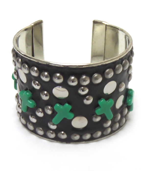 Turquoise stones cross metal cuff bracelet 