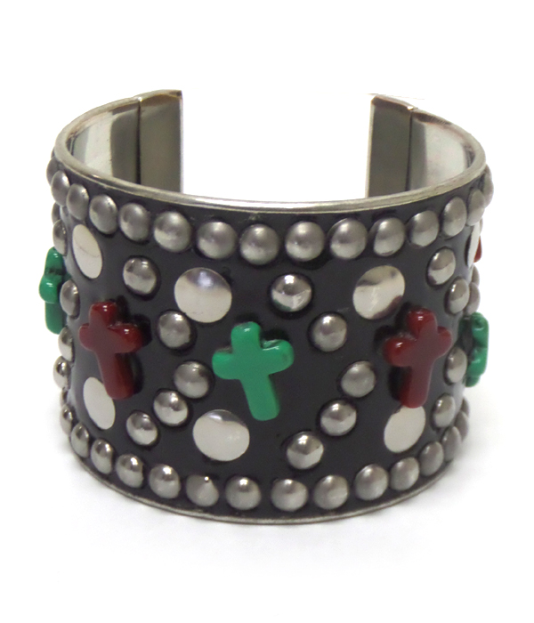Turquoise stones cross metal cuff bracelet
