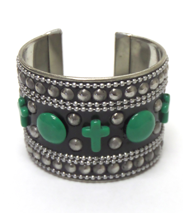 Turquoise stones cross metal cuff bracelet