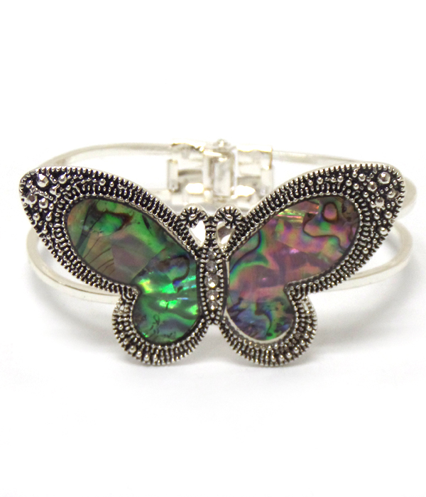 Abalone stone butterfly hinge bracelet