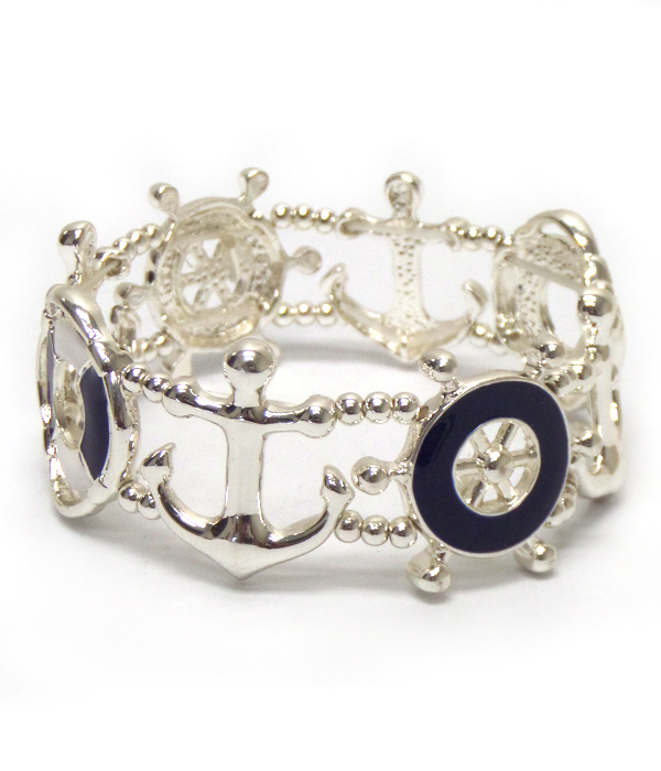 Anchor linked metal thick bracelet