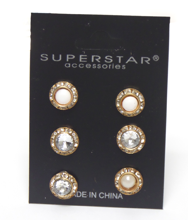 Multi stone with crystals small 3 pair earrings 