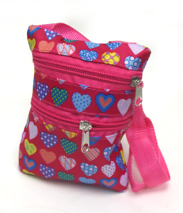 Multi color heart print mini messenger bag