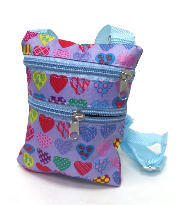 Multi color heart print mini messenger bag