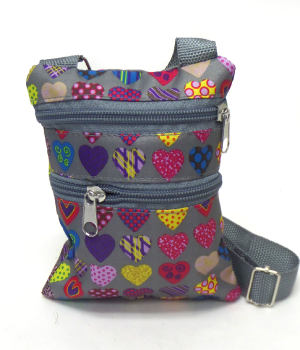 Multi color heart print mini messenger bag
