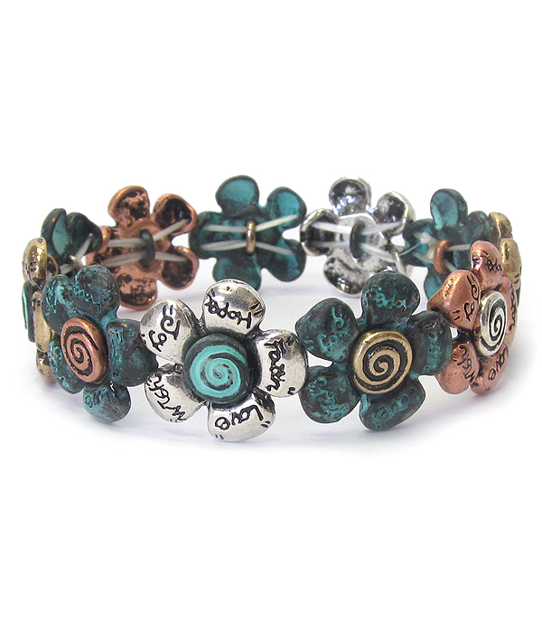Religious inspiration flower stretch bracelet - faith hope love wish joy