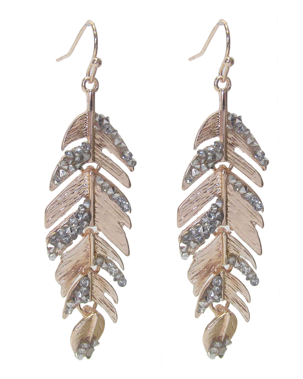 CRYSTAL FEATHER EARRING - ROSEGOLD