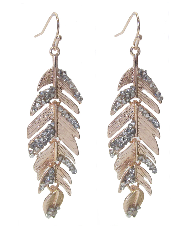 Crystal feather earring - rosegold