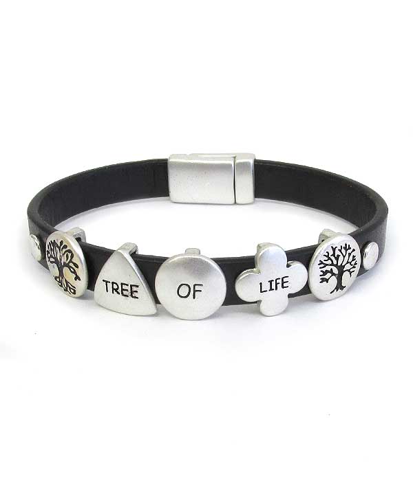 Religious inspiration leather magnetic bracelet - tree of life
