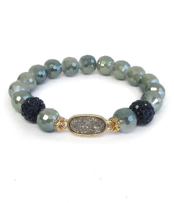 DRUZY AND FACET GLASS BEAD STRETCH BRACELET