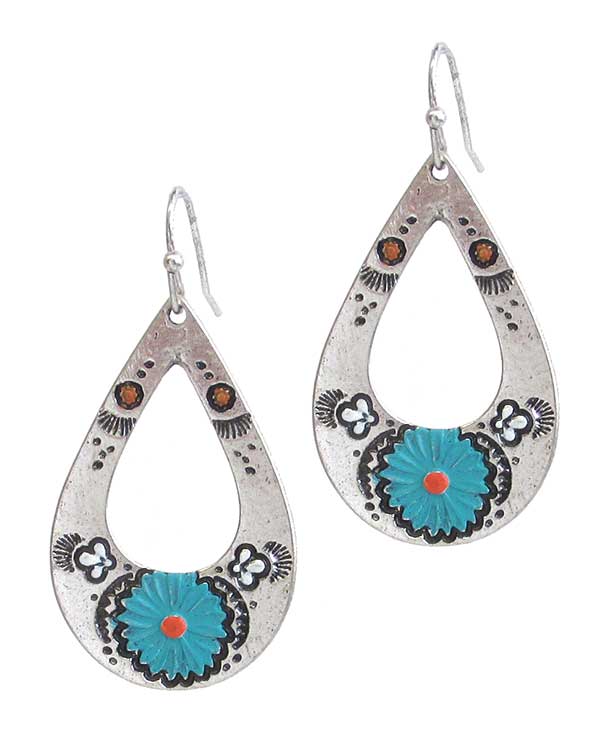 AZTEC THEME TEARDROP EARRING -western