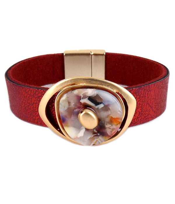 Resin magnetic leatherette bracelet