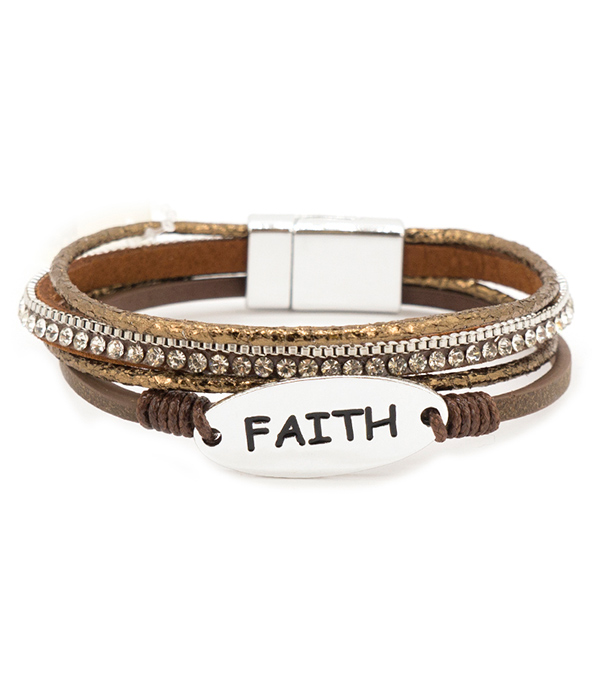 Religious inspiration multi leatherette magnetic bracelet - faith