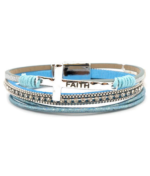 Religious inspiration multi leatherette magnetic bracelet - faith