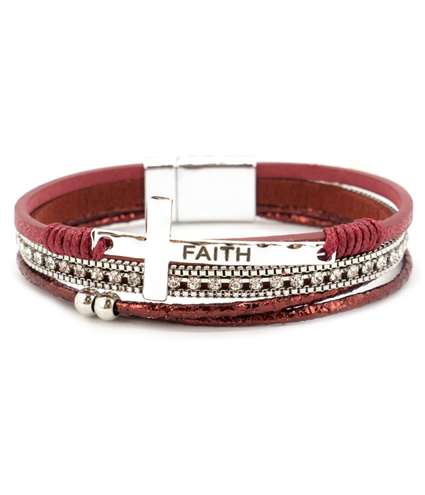 Religious inspiration multi leatherette magnetic bracelet - faith