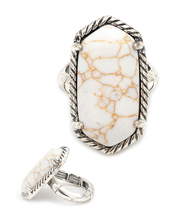 DESIGNER TEXTURED SEMI PRECIOUS STONE STRETCH RING