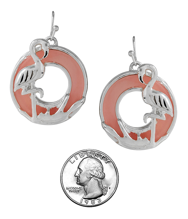 TROPICAL BIRD THEME DISC EARRING - FLAMINGO