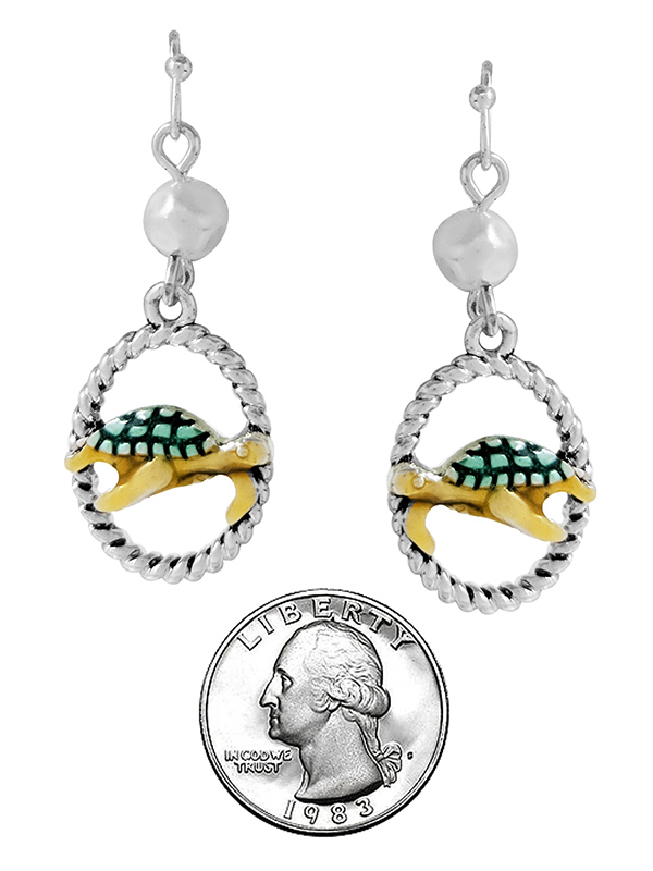 SEALIFE THEME OVAL ROPE EARRING - TURTLE