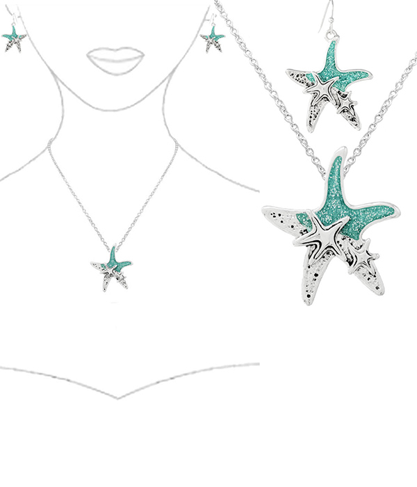 SEALIFE THEME OPAL PENDANT NECKLACE SET - STARFISH