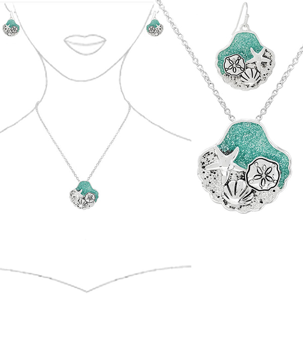 SEALIFE THEME OPAL PENDANT NECKLACE SET - SHELL