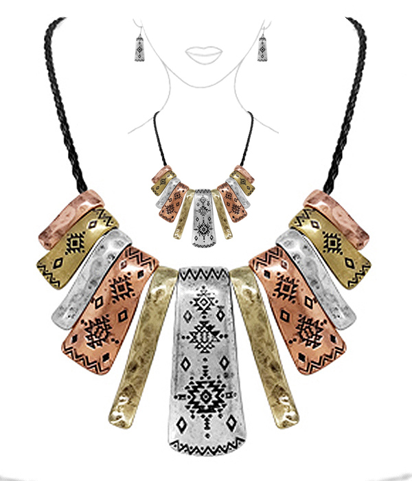 TRIBAL STYLE MULTI METAL BAR NECKLACE SET