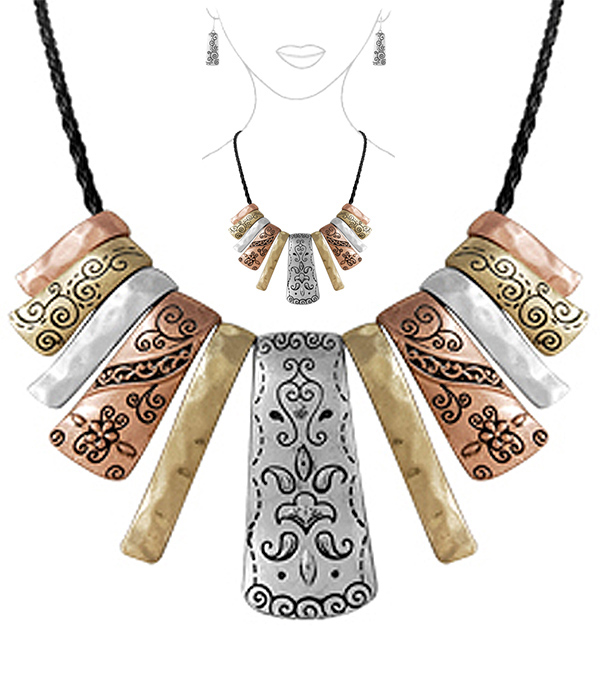 TRIBAL STYLE MULTI METAL BAR NECKLACE SET