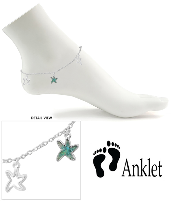 Sealife theme multi charm dangle anklet - starfish