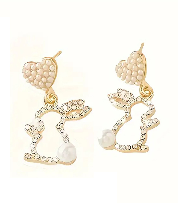 Easter theme pearl heart and rabbit earring