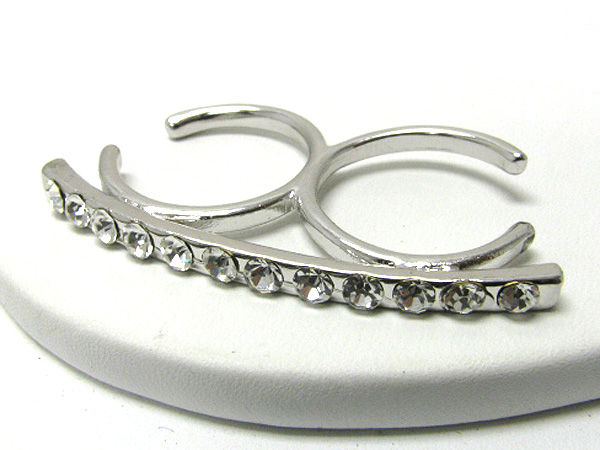 Made in korea whitegold plating crystal stud dual finger ring